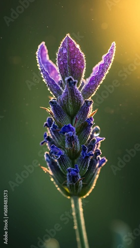 Dew-Kissed Lavender Bloom in Golden Hour Light