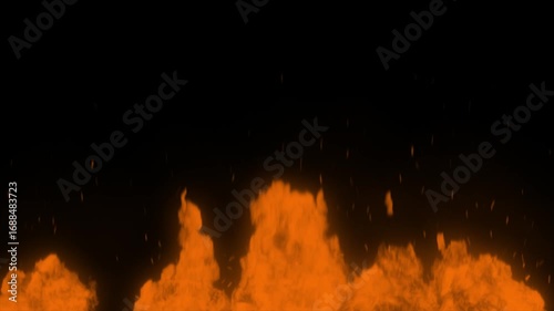 Ground fire scattered isolated on Background. Close up big fire flames on Background VFX Video element,4K Video element for visual effects.