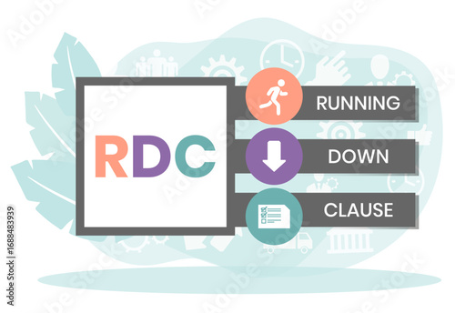 RDC - Running Down Clause acronym. business concept background. vector illustration concept with keywords and icons. lettering illustration with icons for web banner, flyer, landing page