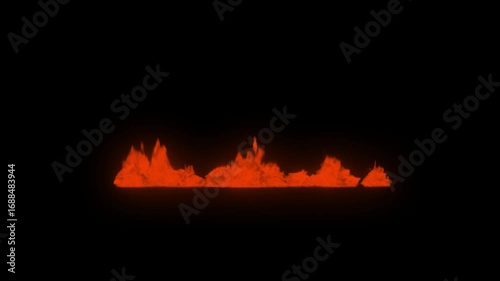 Ground fire scattered isolated on Background. Close up big fire flames on Background VFX Video element,4K Video element for visual effects.
