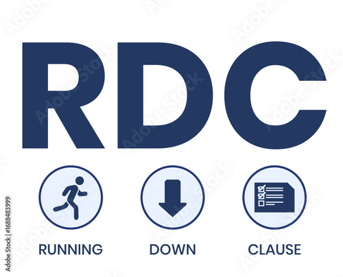 RDC - Running Down Clause acronym. business concept background. vector illustration concept with keywords and icons. lettering illustration with icons for web banner, flyer, landing page
