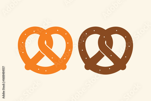 Two Pretzel Icons One Orange Pretzel, One Brown Pretzel, Styled on a Creamy Background