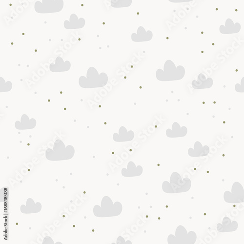Seamless pattern with delicate clouds and a light background. Digital paper, for surface design, kids clothing, print