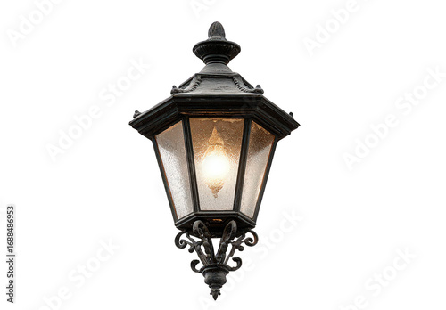 Antique Street Lamp with Warm Light on Black Background