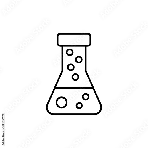 Laboratory flask with bubbles in minimalist black and white style  