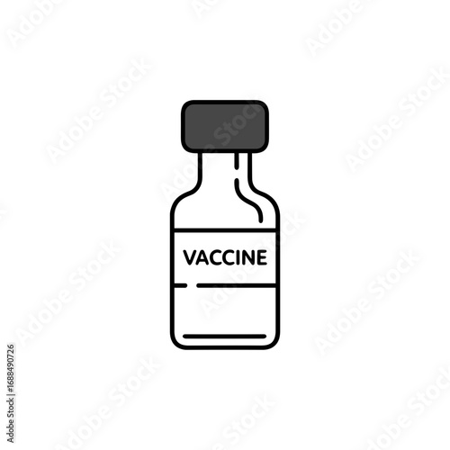 Vaccine bottle with label indicating its contents in minimalist design  