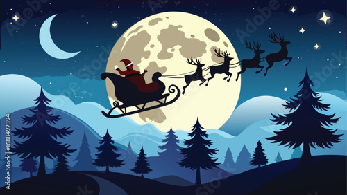 santa claus in the night Santa claus riding a sleigh