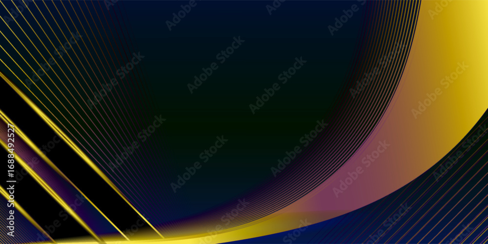 Naklejka premium Abstract elegant dark blue background with golden line and lighting effect sparkle. Luxury template award design. Vector illustration