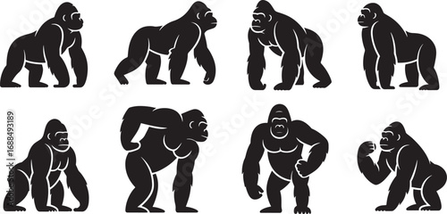 Gorilla Silhouette Vector Illustration – Primate Wildlife Design Isolated on White Background