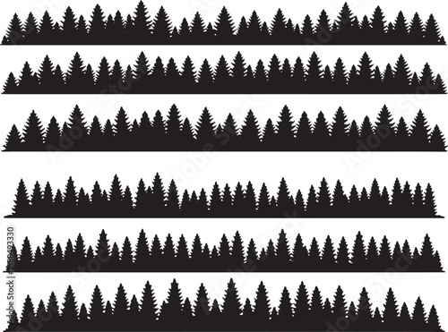 ack Silhouette Pine Forest Horizon Set