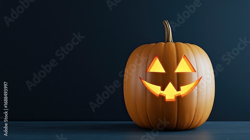 A glowing Halloween pumpkin with a cheerful face against a dark backdrop, perfect for seasonal decor and festive celebrations during autumn.