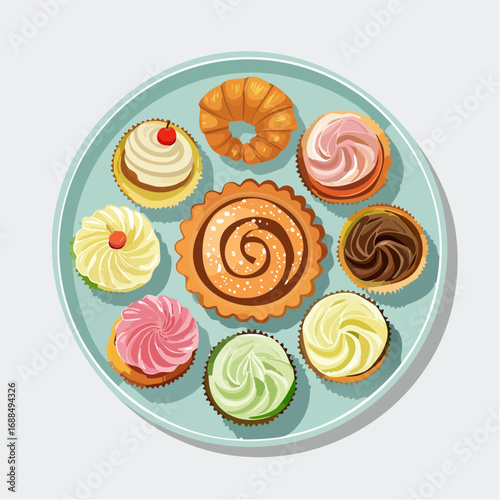 Top Down Flat Lay Delicious Dessert Plate with Various Sweets