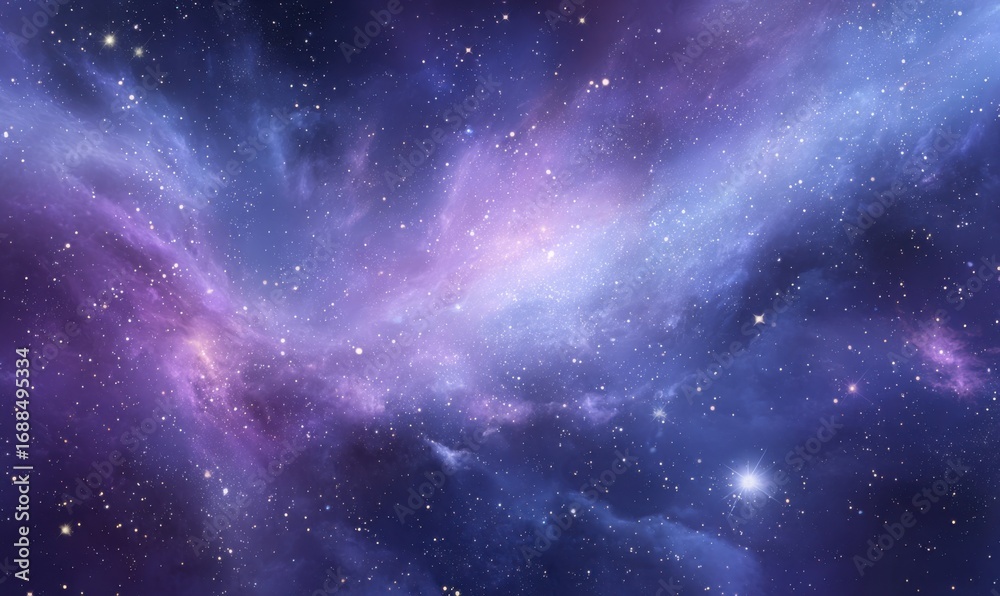 Fototapeta premium Vast nebulae of purple, violet, and blue hues, dotted with stars