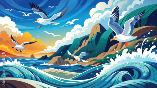 Underwater ocean landscape with tropical fish swimming in the sea