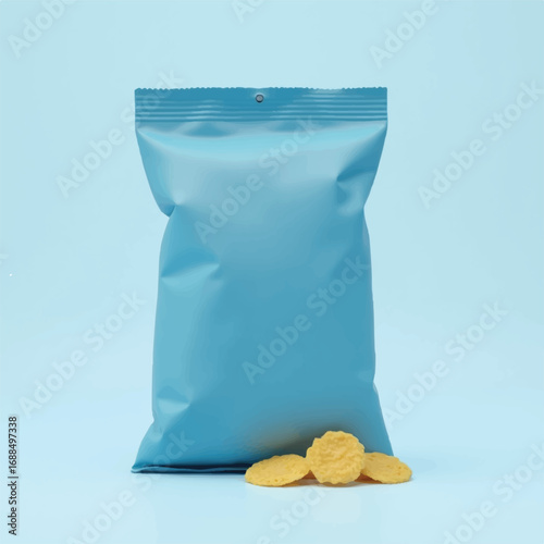 3D Chips, snacks packing bag mockups, Mockup Blank Foil Food Stand Up Pouch Snack Sachet Bag Packaging. Illustration Isolated On White Background.Potato chips packaging design Reaalistic 3d icon