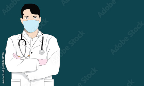 Young masker doctor with stethoscope, medical specialist Medicine concept. 2d vector people character illustration. Cartoon minimal style.