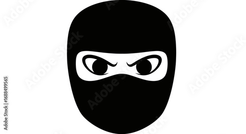 Stealthy Black Ninja Mask Silhouette with Angry Eyes.