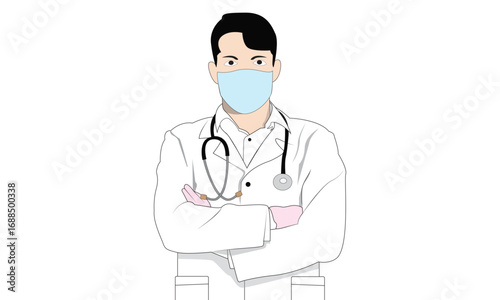 Young masker doctor with stethoscope, medical specialist Medicine concept. 2d vector people character illustration. Cartoon minimal style.