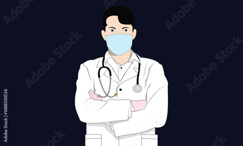 Young masker doctor with stethoscope, medical specialist Medicine concept. 2d vector people character illustration. Cartoon minimal style.