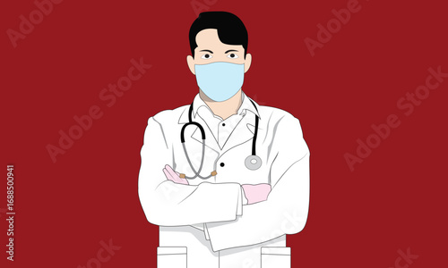 Young masker doctor with stethoscope, medical specialist Medicine concept. 2d vector people character illustration. Cartoon minimal style.