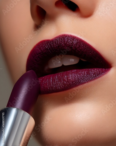 **Close-Up Of Woman Applying Dark Plum Purple Lipstick, Bold Deep Shade, Cinematic Studio Lighting, Professional Beauty Advertising Stock Style --Ar 4:5 --Q 4** - @Musa (Relaxed)