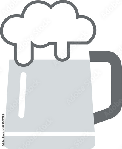 Icon of a beer mug with foam, in gray tones, isolated on white background.