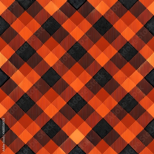 Halloween Tartan and Buffalo Check Plaid Seamless Vector Patterns. Orange, Black, Gray and White Flannel Shirt Fabric Textures. Fall Fashion. Thanksgiving Day Background.