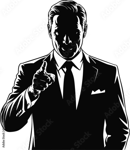 Man in suit pointing finger vector