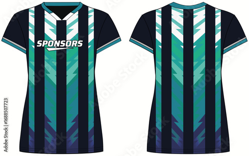 Women Sports Jersey t-shirt flat sketch design illustration with abstract stripe pattern suitable for girls and Ladies for Volleyball jersey, Football, Soccer and netball, Sport uniform kit for sports