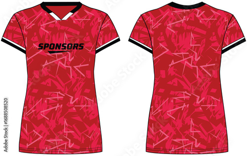 Women Sports Jersey t-shirt flat sketch design illustration with abstract polygon pattern suitable for girls and Ladies for Volleyball jersey, Football, Soccer and netball, Sport uniform kit for sport