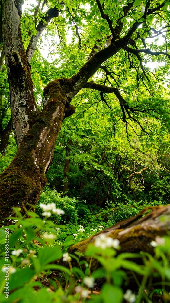 Fototapeta premium Lush forest floor with large tree