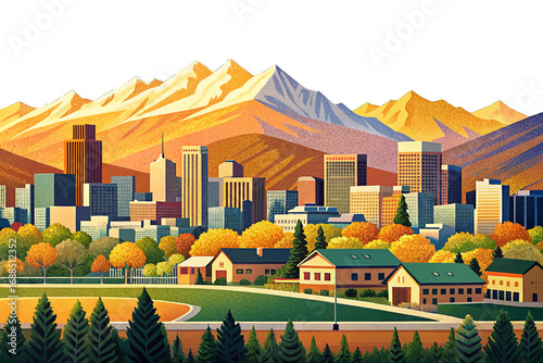 Denver Colorado city, Rocky Mountains backdrop, modern skyline, cultural hub, iconic landmark