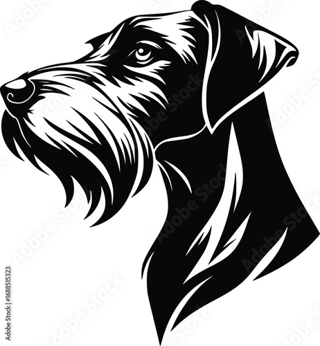 German Wirehaired Pointer head silhouette with bushy eyebrows, beard, and textured fur in vector