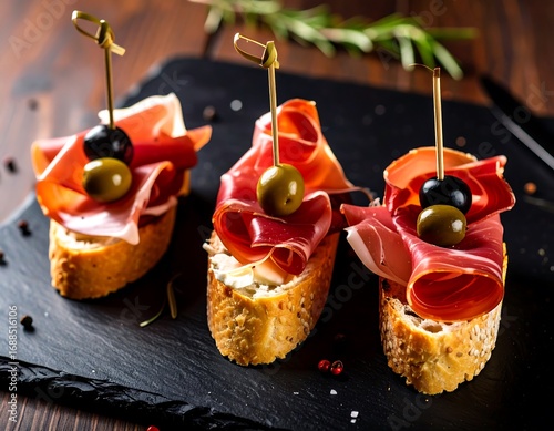 Gourmet ham and olive appetizers