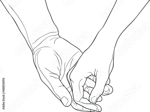 Line art illustration of two hands gently holding each other symbolizing connection and affection