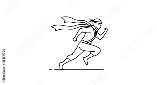 Line Art Illustration of a Running Ninja Superhero.