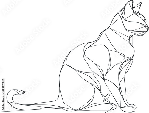 Minimalist line art drawing of a cat sitting in profile with smooth and elegant contours