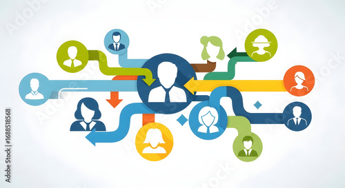 Networked: A vibrant visual of interconnected individuals, illustrating the dynamic flow of communication, collaboration, and community with a modern design.