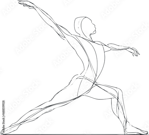 Minimalist line art of a ballet dancer in an elegant stretching pose showing grace and balance