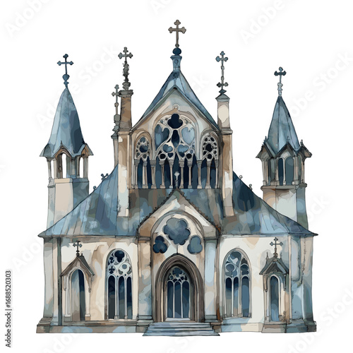 Sedlec Ossuary. Sedlec Ossuary watercolor vector illustration