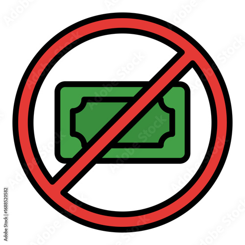 No money icon. Empty wallet symbol. Financial loss and zero balance collection. Filled Line Icon