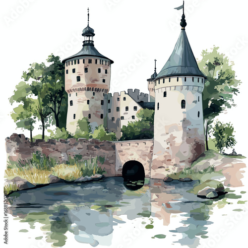 Turku Castle. Turku Castle watercolor vector illustration