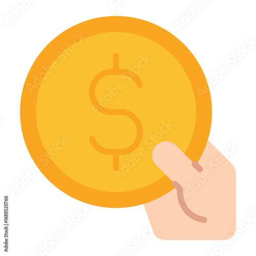 Hand holding coin icon. Donation symbol. Saving money and finance contribution collection. Flat Icon