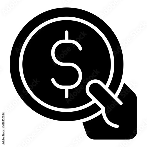 Hand holding coin icon. Donation symbol. Saving money and finance contribution collection. Glyph Icon