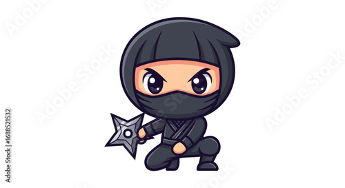 Cartoon Ninja Character Holding a Shuriken Star.