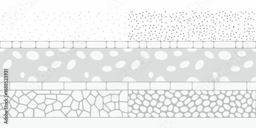 Abstract geometric patterns and textures in grayscale representing layers and materials