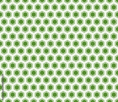 Abstract background with geometric mosaic shapes. Olive Green color on matching background. Hexagon bold mosaic cell with padding and inner solid cells. Hexagon cells. Seamless pattern.