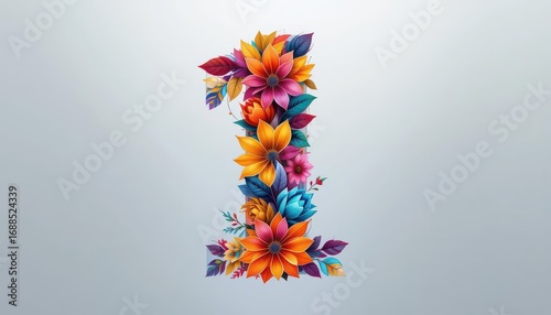  Abstract Geometric Floral Number 1 Featuring Bold Shapes and Vibrant Colors on a Clear Background