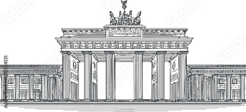Detailed line art illustration of Brandenburg Gate in Berlin Germany iconic historic landmark