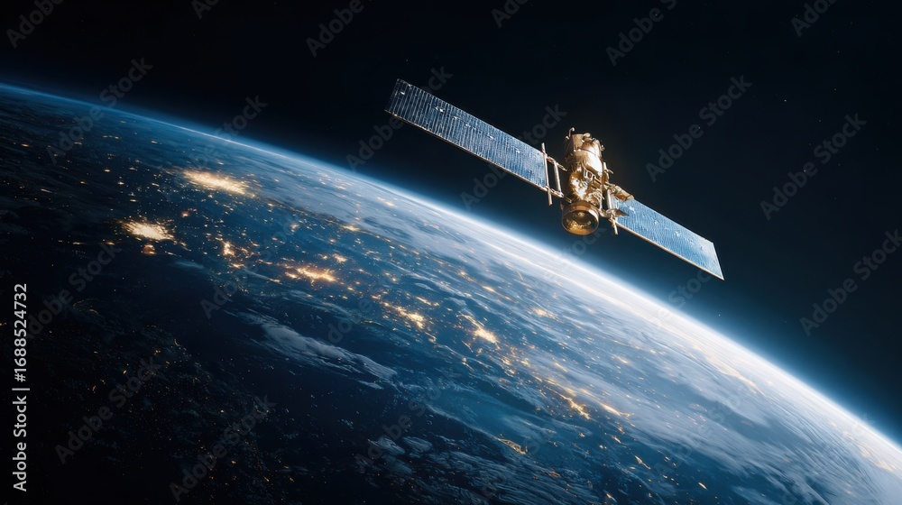 Obraz premium satellite orbiting earth at night
